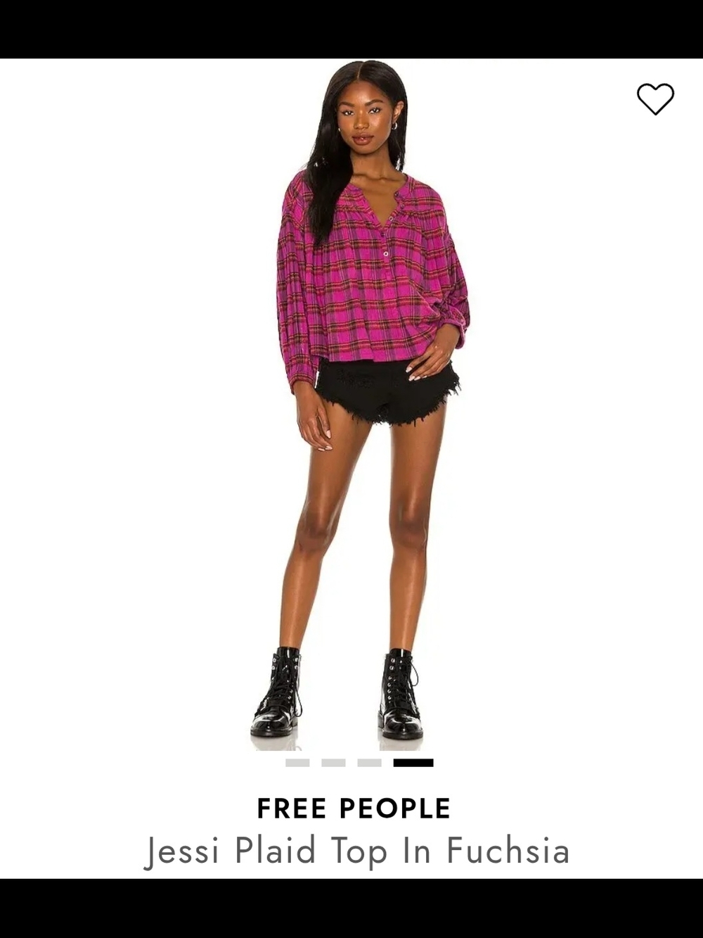 Free People Plaid Button-Down Top in Fuchsia and Black